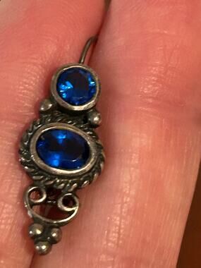 925 Sterling Silver Cobalt Blue Glass Dangle Earrings Artisan Boho